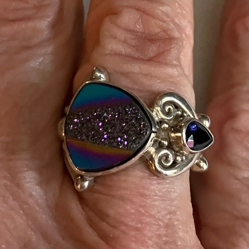 Sterling Silver Titanium Drusy 7.5 Ring - image 1